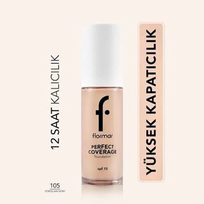 Flormar Perfect Coverage Yüksek Pigmentli & Uzun Süre Kalıcı SPF15 Fondöten 105 Porcelain Ivory